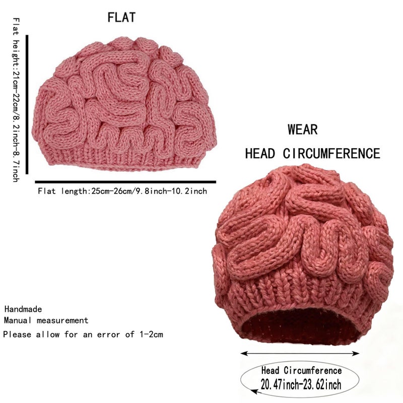 BIBITIME Unisex Handmade Knitted Brain Beanie Cap Halloween Hat Christmas Hats (Made to fit Average Adult, Pink) - Image 4
